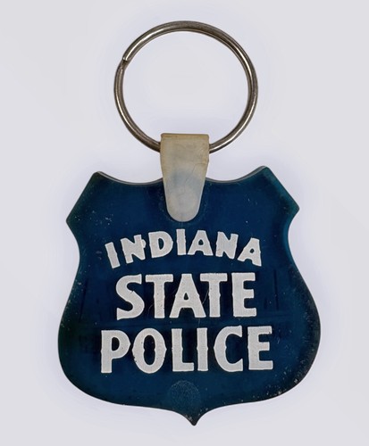 Vintage Indiana State Police Keychain Blue Shield Buckle Up For Life Trooper Fob