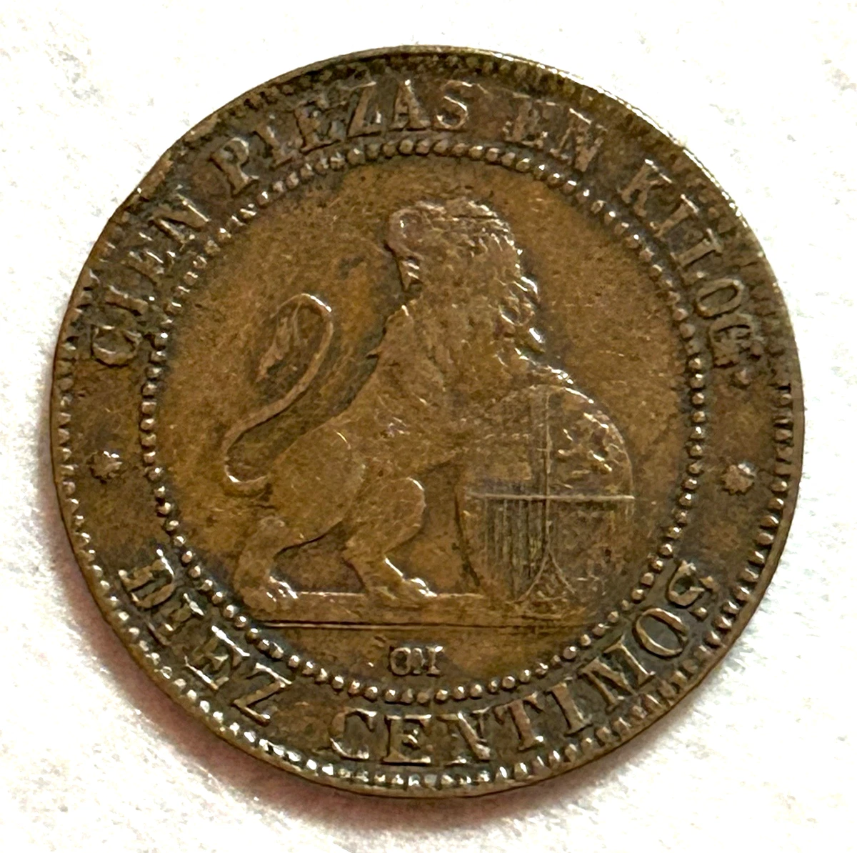 NGC-AU58BN スペイン 1870 OM 1センティモ 銅貨 Spain 10 Centimos 1870 for sale | eBay