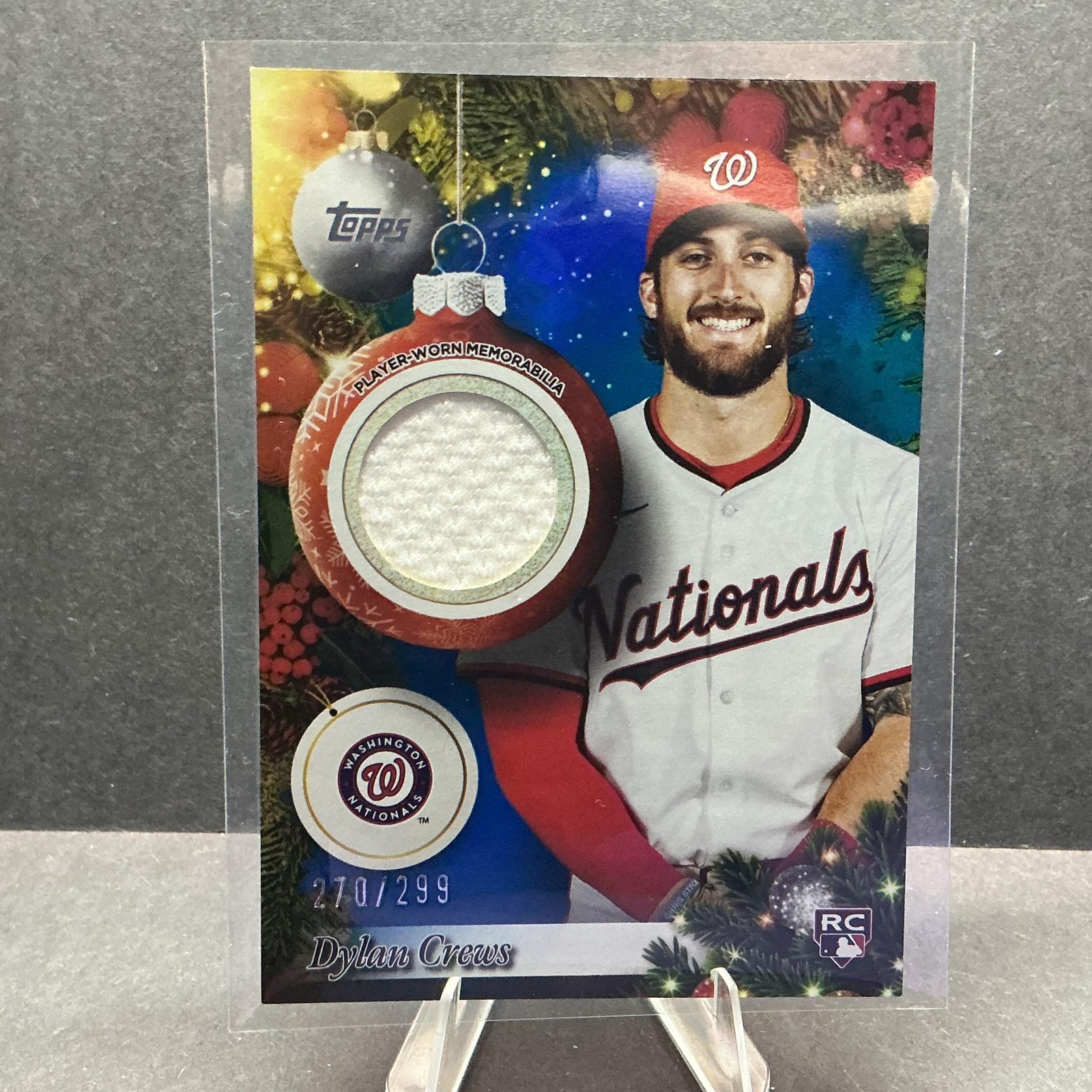 2025 Topps Holiday #PR-DC Dylan Crews Player Relics Blue Metallic #/299
