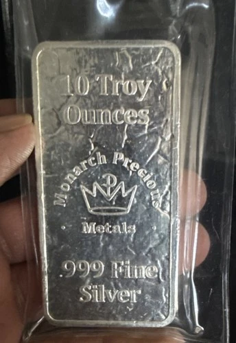 Monarch Precious Metals 10 oz .999 Fine Silver Bar 10 Troy Ounce Silver Bullion