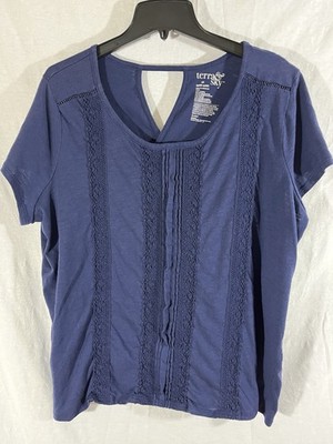 Terra & Sky Women's Blue 2X (20W-22W) Embroidered Short Sleeve Blouse