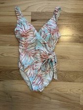 Vince Camuto Tropical Floral Tie Wrap Coastal Blue One Piece Swimsuit 6