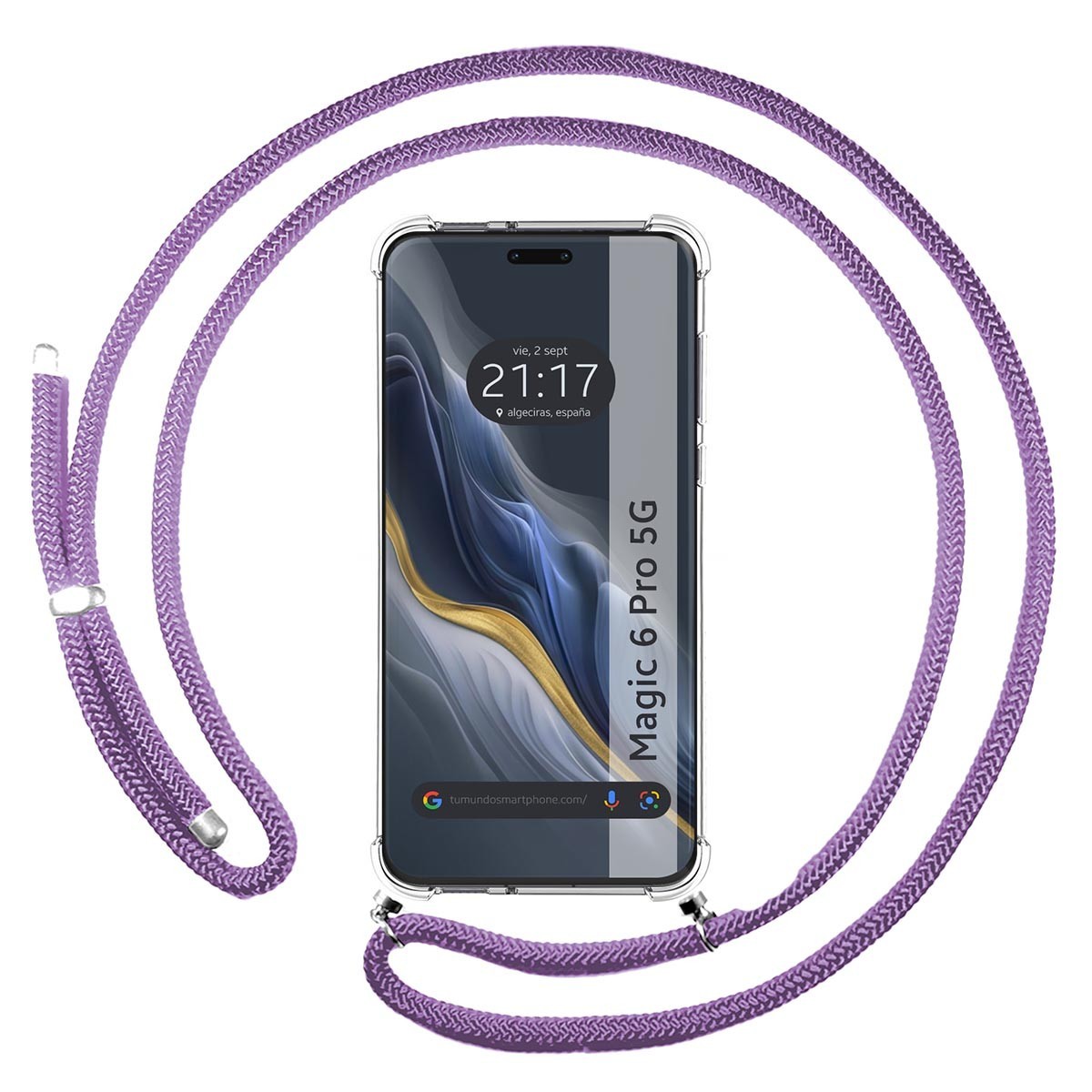 Fodera Appesa Trasparente Per Huawei Honor Magic 6 Pro 5G Con Corda Viola
