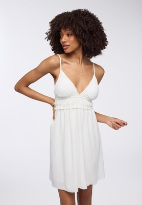 Terranova White Sleeveless V-Neck Spaghetti Strap Summer Airy Dress Size M Comfy