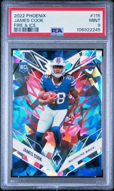 2022 Panini Phoenix Rookies /50 Fire & Ice Prizm #115 James Cook RC SP BUF PSA 9