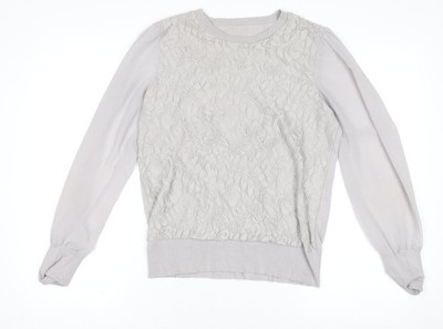 Oasis Damen grau Spitze vorne Baumwollmischung Langarm Pullover L