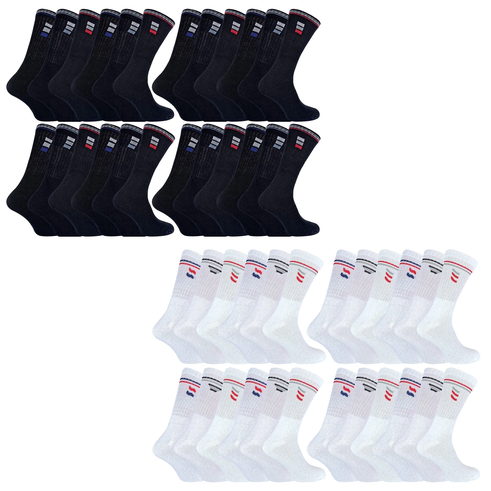 Mens White and Black Sport Socks by Sock Snob 24 Pairs Running Socks