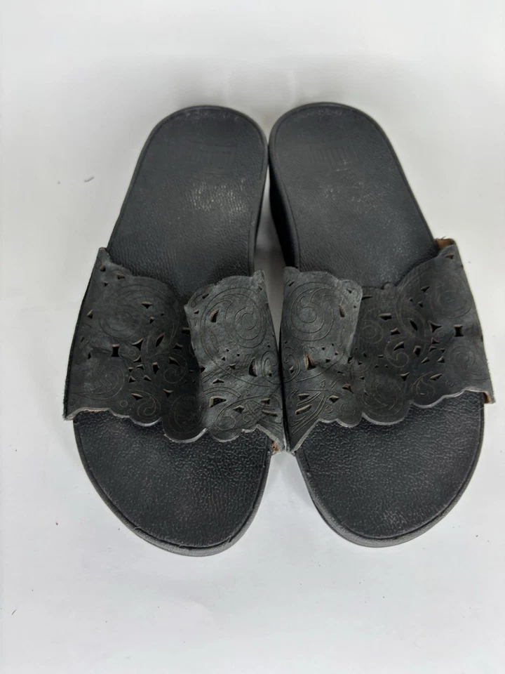 fitflop凉鞋8码女式黑色麂皮绒舒适拖鞋 — 第 4/4 张图片