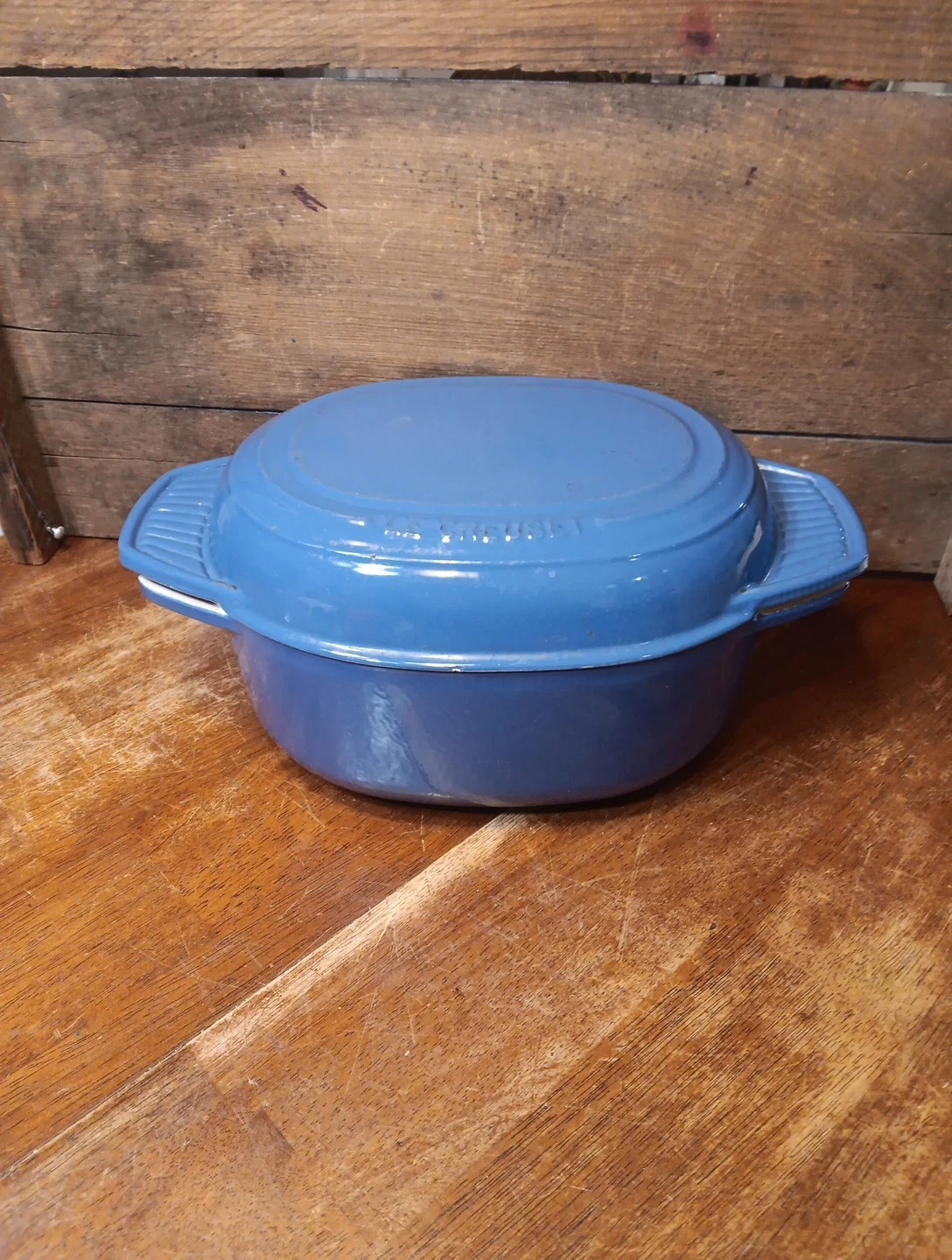 Le Creuset Cast Iron 27 Oval Blue Marmitout Roaster Baker Flat Lid 4 1/4 QUART