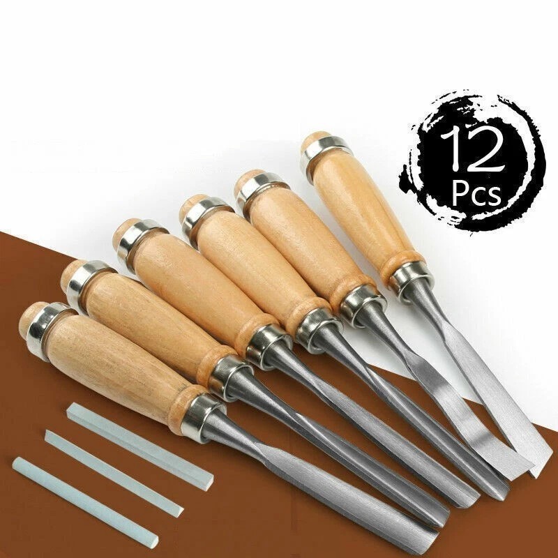 Wood Carving Hand Chisel Tool Set Professional Woodworking Gouges Steel 12 PCS