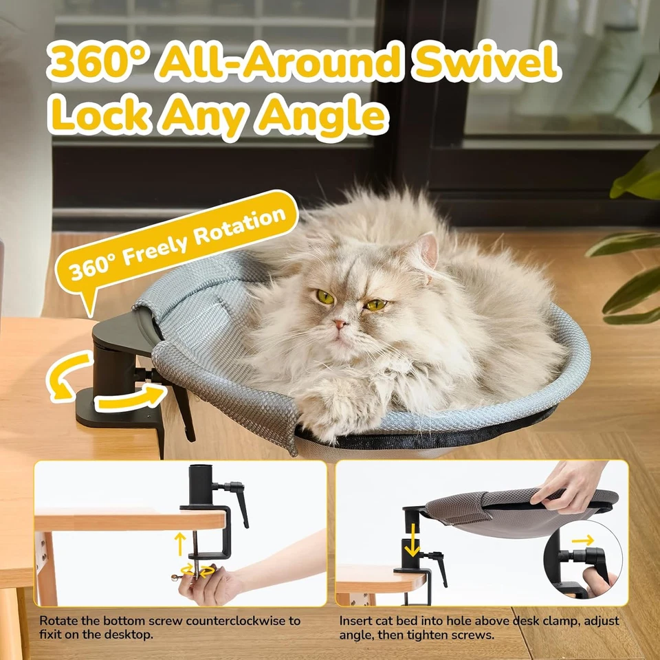 Lettino per Gatti Da Scrivania Rotazione a 360° Morbido Perfetto per Ufficio E L - Immagine 3 di 4