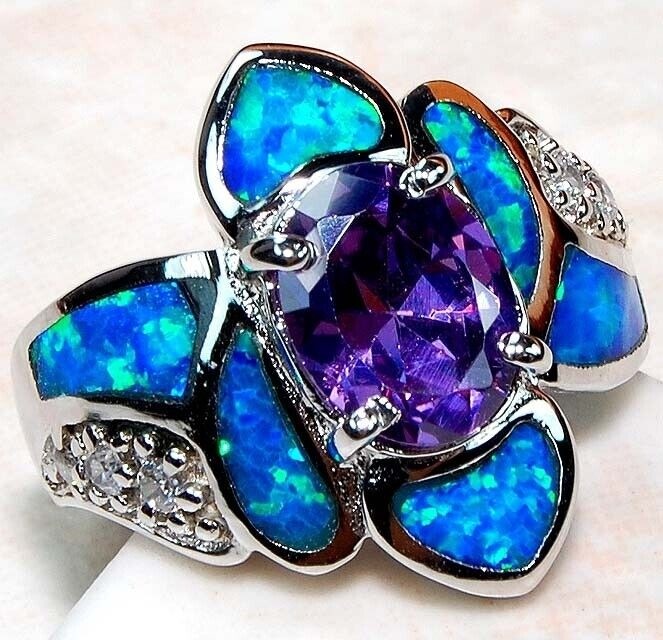 2CT Amethyst 925 Sterling Silver Ring Jewelry Sz 8 GA4-3
