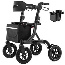 Maxwalk Andador Andador 10" Ruedas Todo Terreno Asiento Plegable Negro