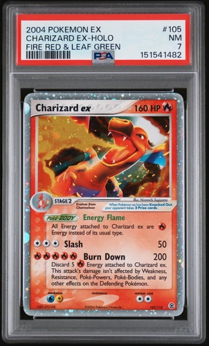 Pokemon Charizard EX Holo Card 105/112 Ultra Rare Fire Red Leaf Green PSA 7 NM