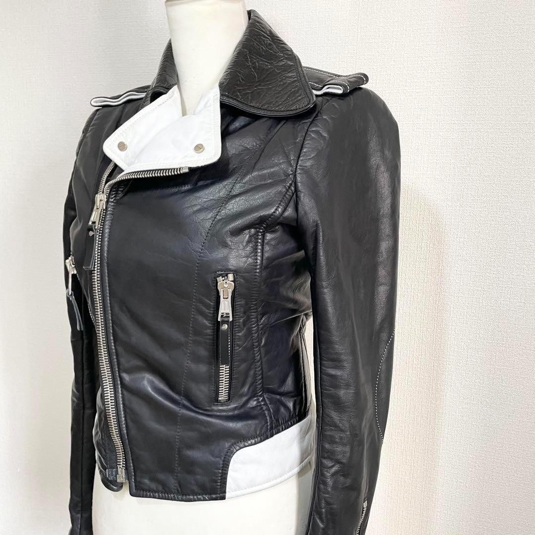 USED BALENCIAGA LAMBSKIN DOUBLE RIDER JACKET BLACK AND WHITE GOOD thumbnail 2