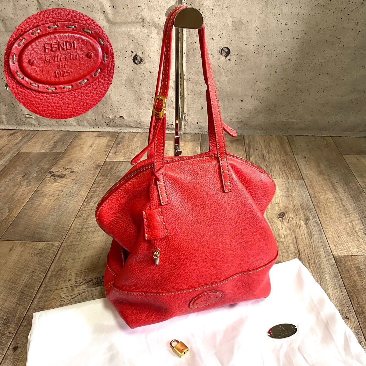 Authentic Rare FENDI Selleria Leather Tote Shoulder Bag in Red