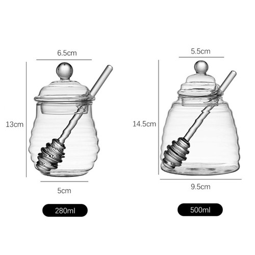 Honey Pot Transparent Honeycomb Tank with Dipper and Lid Kitchen Glass Honey Jar - Picture 2 of 13