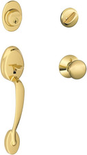 SCHLAGE Plymouth Single Cylinder Handleset and Plymouth Knob, Bright Brass F60