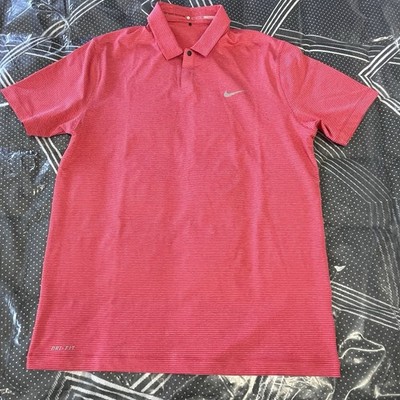 Nike Golf Tiger Woods Polo Shirt Control Stripe Cooling 619754 660 Sunday Red M.