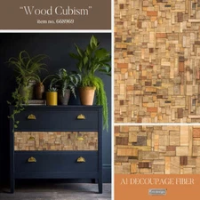 Wood Cubism | A1 Fiber Decoupage | 23.4" x 33.1 | Redesign with Prima