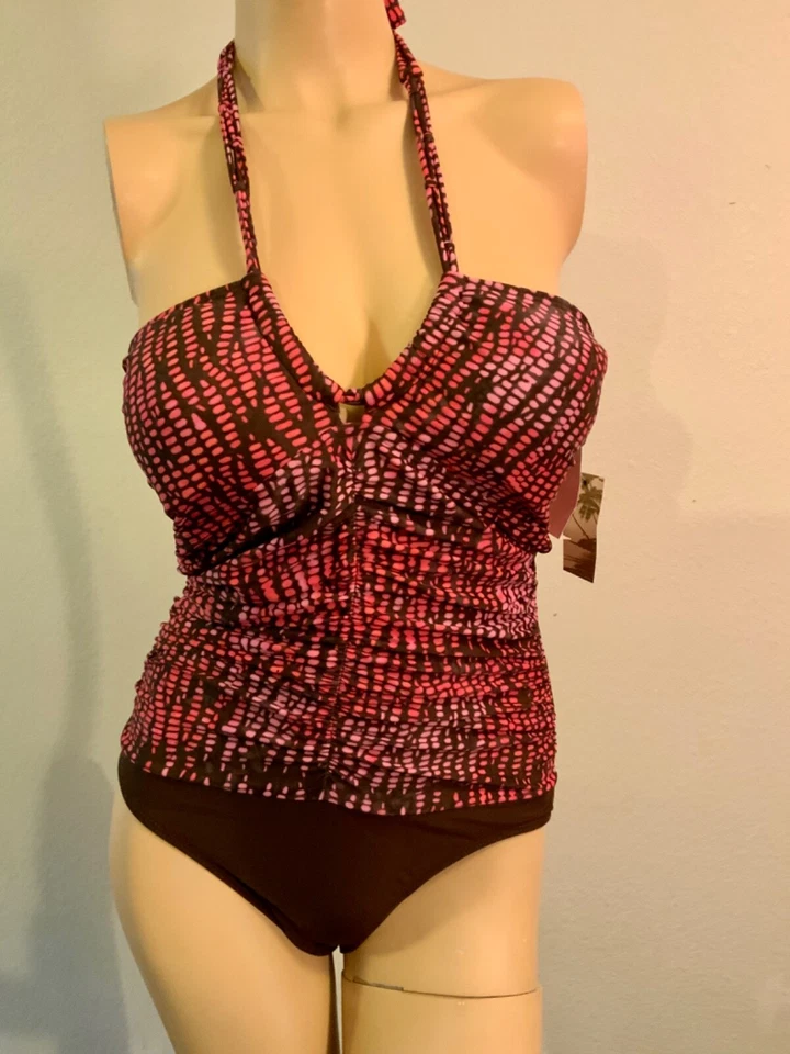 Traje de baño Leilani para mujer One Piece Rivera Sun Bandeau fruncido Papaya nuevo con etiquetas 8 12 14 Foto 3 de 4