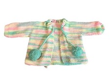 Vintage Baby Girl 1 Year Handmade Knitted Crocheted Pastel Striped Open Sweater
