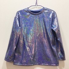 Men Women Shiny Shirts Tops Costume Fancy Dress Dance Glitter Holographic
