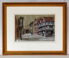 Castle Square, Lincoln,UK. Original Conté Drawing. Matted and framed.