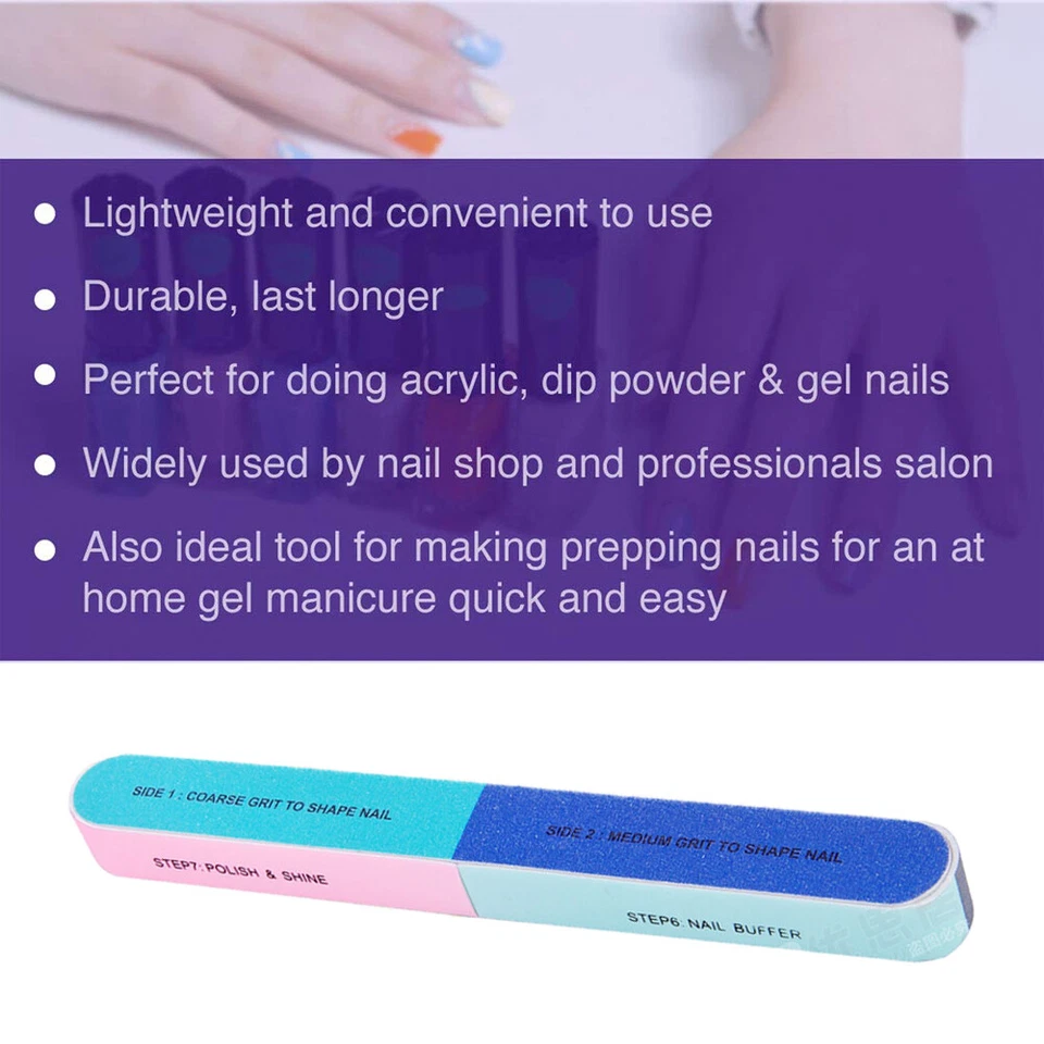 1-6 piezas lima de uñas de manicura tablas de esmeril de 7 lados lijado tampón lima brillante belleza Foto 2 de 4