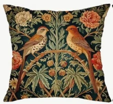 William Morris Abstract Floral Bird Design Throw Pillow Cover Home Decor  18x18”