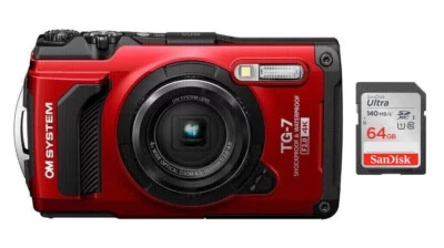 OLYMPUS OM-System Tough TG-7 rot + Zubehörpaket: SanDisk 64GB Outdoor Digitalkamera