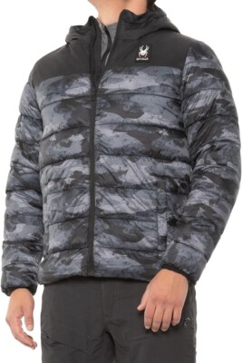 SPYDER CURCUIT BLOCK GRAY CAMO PUFFER MEN'S LARGE INSULATED SKI