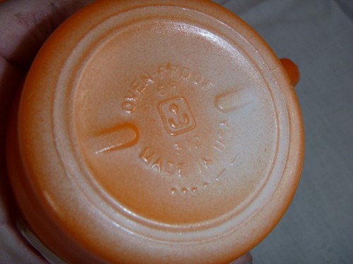 4 Vtg Anchor Hocking BRIGHT Orange D Handle Stackable Oven Proof Mugs Cups - Picture 4 of 5