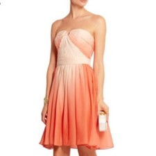 NWT Halston Heritage Peach Strapless Ombré Chiffon A-line Dress 6