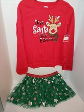 Girls Foil Star Christmas Dressy Layered Tutu Skirt and Rudolph Shirt XXL 18 