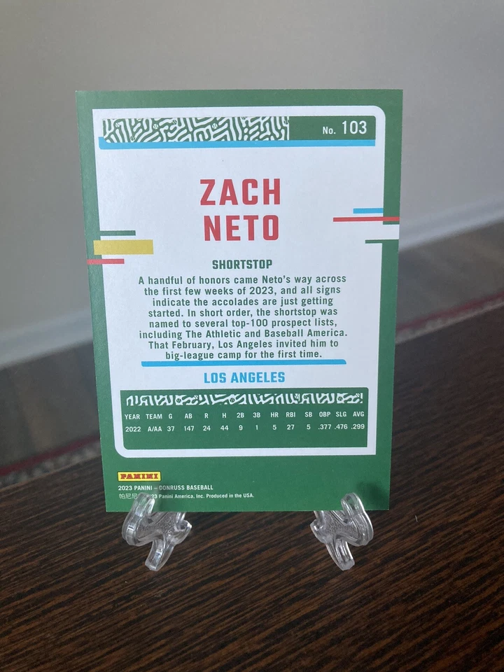 Zach Neto 2023 Donruss #103 #d To /100 RARE RC rookie SP 💯 One Hundred Parallel - Image 2 of 3