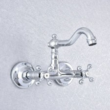 Polished Chrome Bathroom Kitchen Dual Cross Handles Sink Faucet Wall Mount
