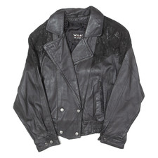Vintage Wilsons Womens Biker Jacket Black Leather 90s Paisley S
