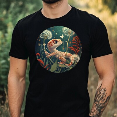 Mens Gecko with Dandelion Print Cotton T-Shirt Size XS to 5XL
