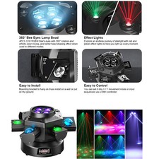 6 Arms Stage Lighting Bee Eye 10LED Moving Head Light Disco Party RG Laser Light