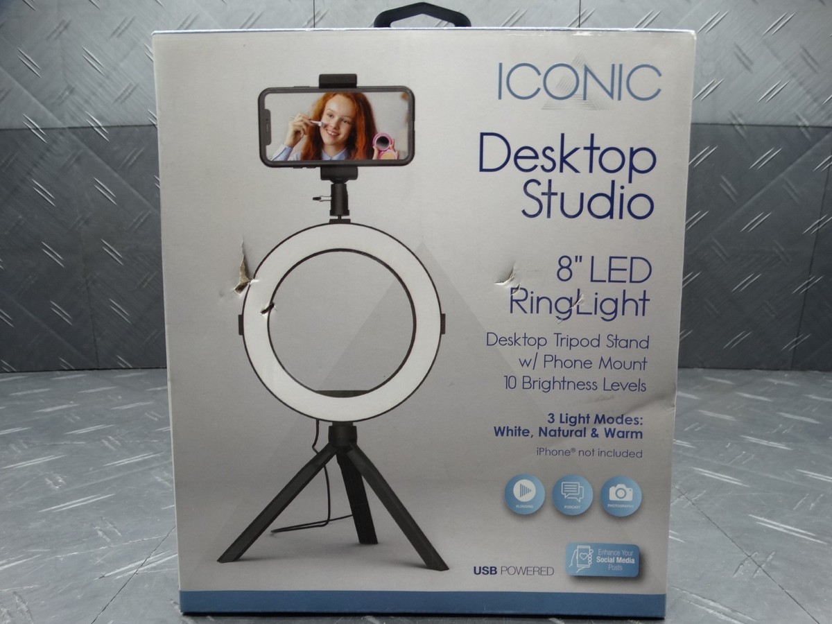 Iconic Desktop Studio 8in LED Ring Light Tripod Stand w/ Phone