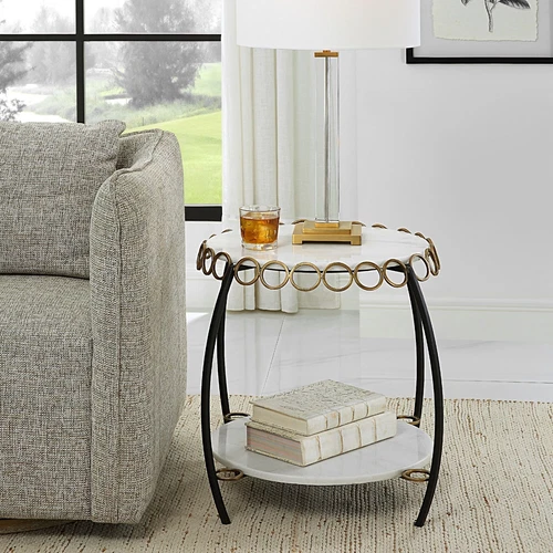 Uttermost Chainlink White Marble Side Table - Picture 6 of 6