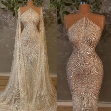 Sparkling Sequins Mermaid Wedding Dress Crystal Dubai Princess Lace Bridal Gown
