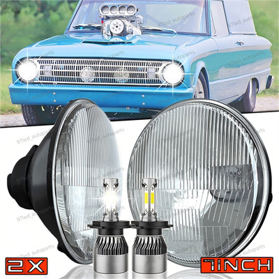 For Ford Falcon Sedan Delivery 1961-65 2pc 7'' Round Led Headlight Halo Angel Eye