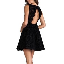 Alice + Olivia Black Lace Scalloped Flocked Velvet Natalia Cocktail Dress US 2