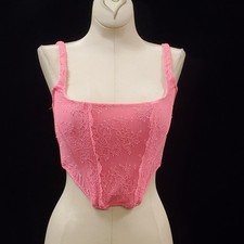 Out From Under Women Square Neck Coquette Balconette Lace Corset Top Size M Pink