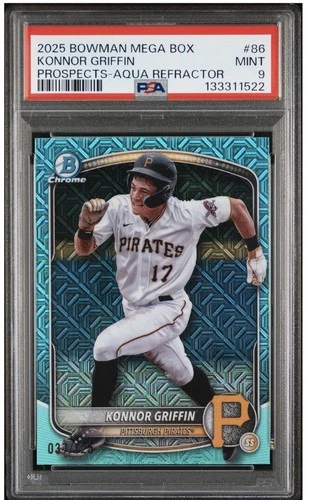 KONNOR GRIFFIN 2025 Bowman Chrome Aqua Shimmer Refractor /125 PSA 9 Pirates