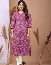 Indian Women Floral Printed Rayon Sraight Kurta Kurti Top Tunic Pakistani dress