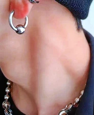 1 Pr HipHop Unisex Stainless Steel Ball Beads Circle Decor Earrings 4 Daily Wear