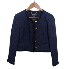 NEW J. Crew Lady Louisa Blazer Jacket 2 Maritime Blue Tweed Cropped BJ987
